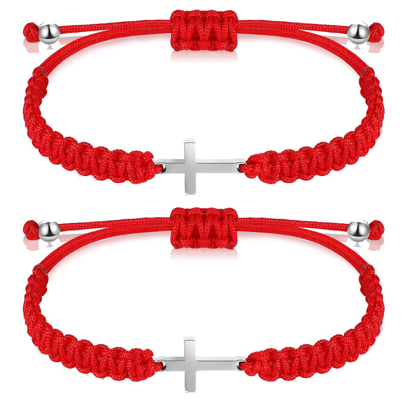 Women's Simple Woven Bracelet Set Stretchable Adjustable Bracelet Friendship Commemorative Wrapped Cross Woven Bracelet