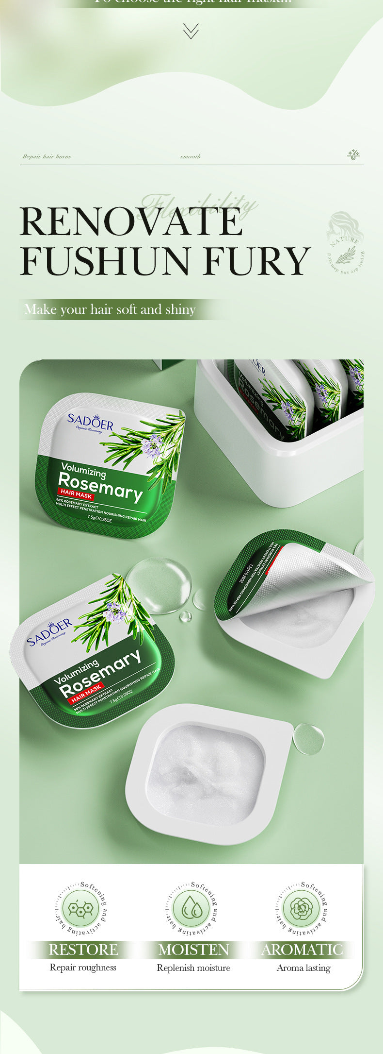 Rosemary Hair Mask SADOER Little Pudding Frizz and Split Ends Smoothing Conditioner Wholesale