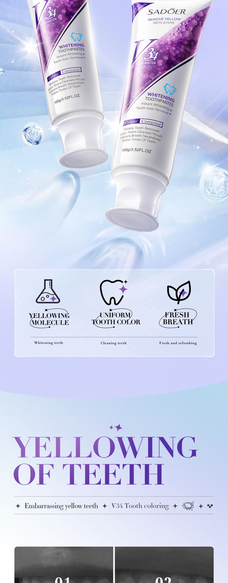 V34Whitening Toothpaste SADOER Clean Tartar Brightening Toothpaste  Wholesale