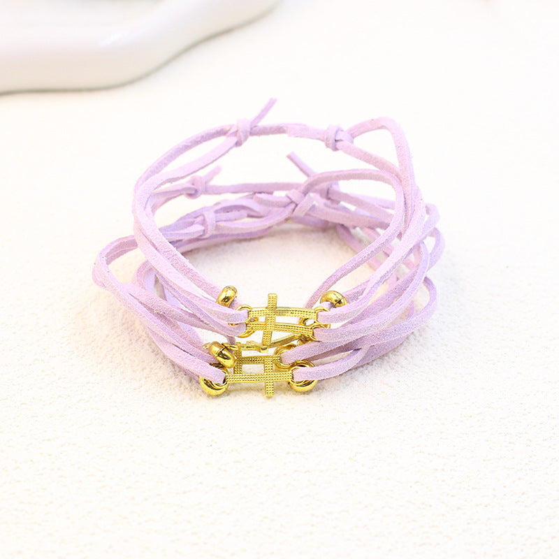 Colorful Cord Gold Bead Bracelet for Women Friendship Gift Simple Stretchable Velvet Cord Set Cross Braided Bracelet