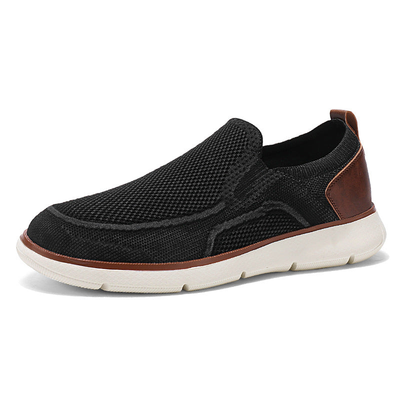 Vintage Casual Trendy Shoes Large Size Breathable Flyknit Mesh Men's Slip-On Lightweight Non-Slip Men's Shoes Large Size Men's Shoes