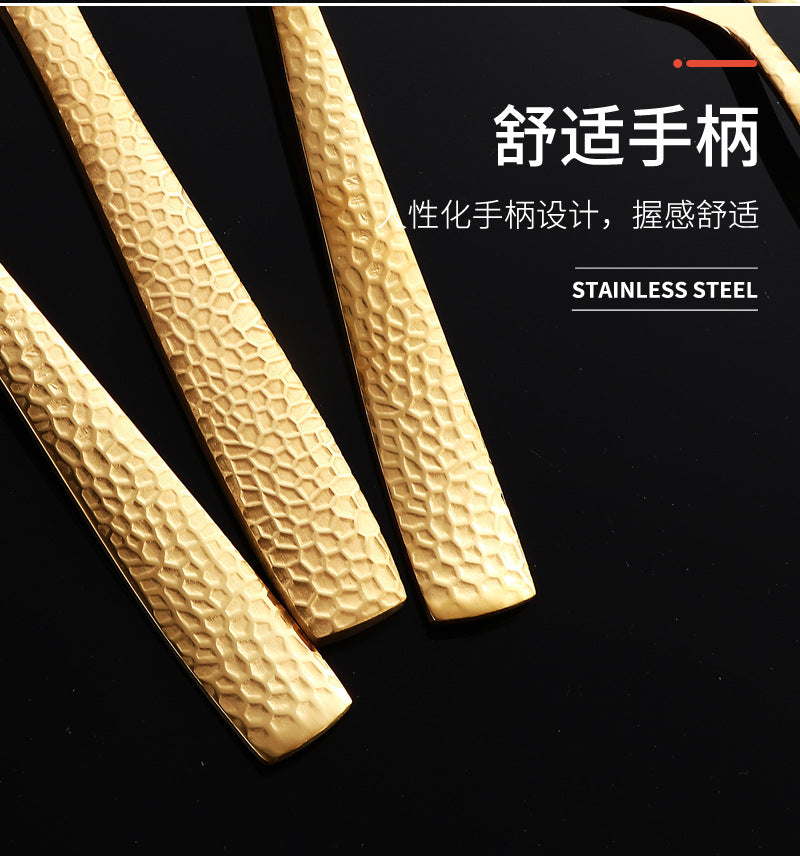 410Stainless Steel Cutlery Restaurant Western Hammered Square Handle Knife Fork Spoon Set Hotel Home Steak Knife Fork