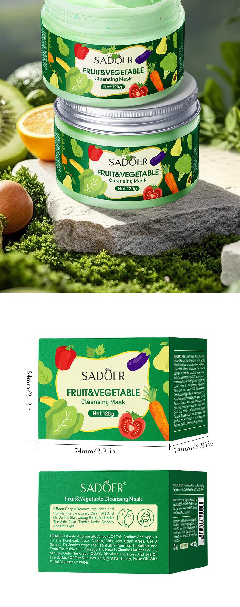 Fruit and Vegetable Cleansing Mask SADOER Deep Cleansing Facial Mud Mask  Wholesale