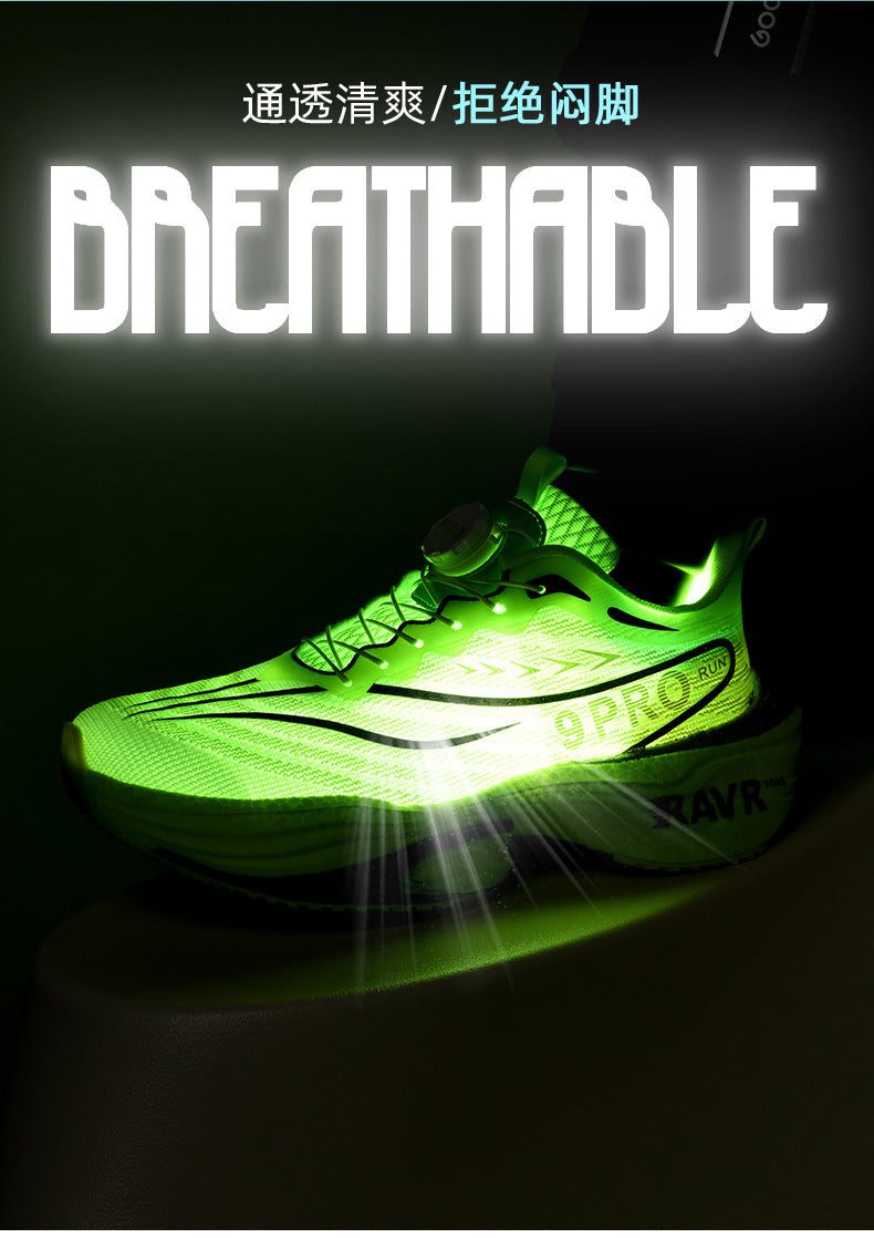 2025Autumn Winter New Breathable Double Mesh Knob Buckle Sports Shoes Couple High Elastic Popcorn Soft Bottom Carbon Plate Running Shoes