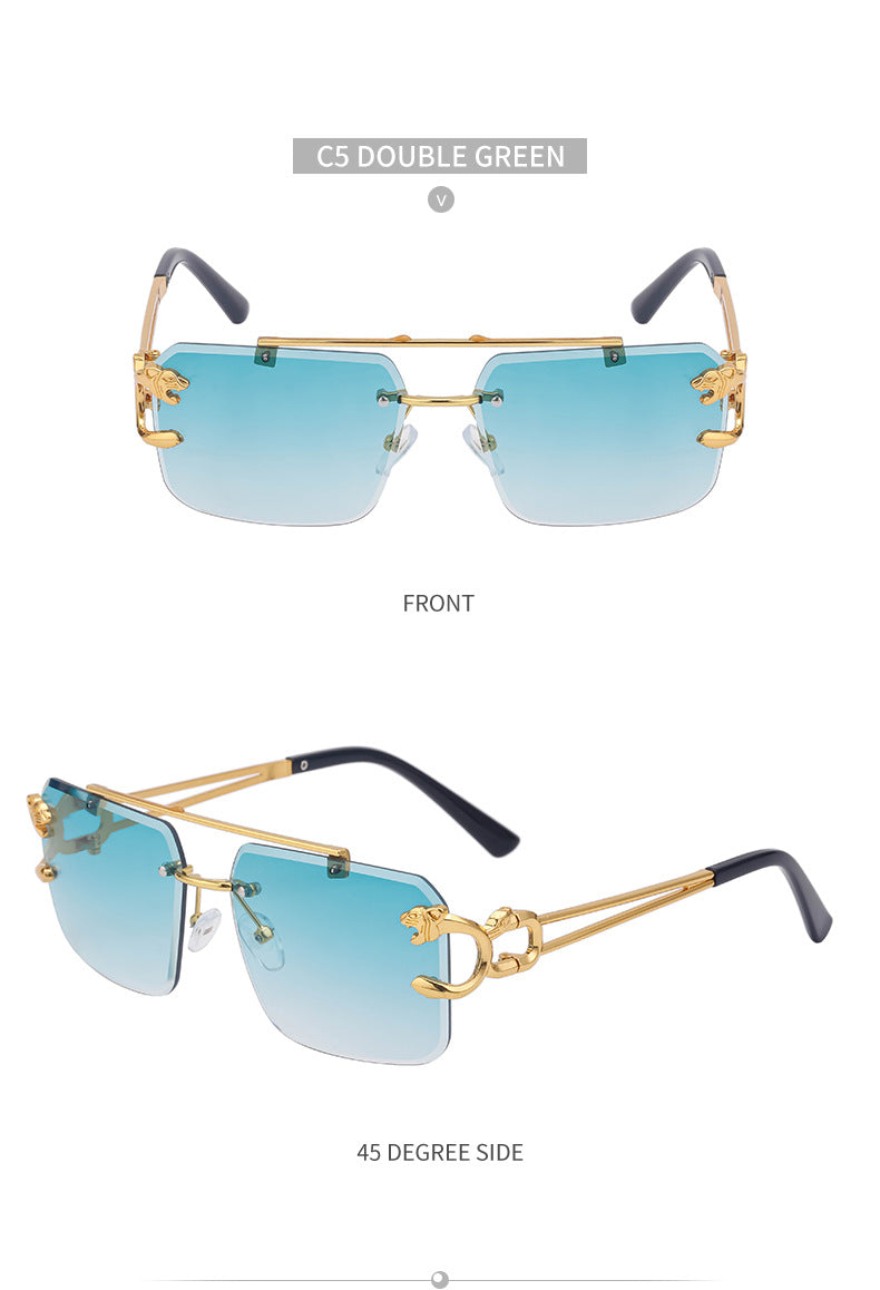 European and American Retro Double Bridge Sunglasses for Men Fashion Leopard Rimless Cut Edge Sunglasses for Women Wholesale shades