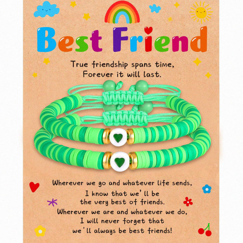 Secret Friend Card Woven Bracelet Friend Colorful Soft Clay Heart Bracelet Stretchable Women's Friendship Woven Bracelet
