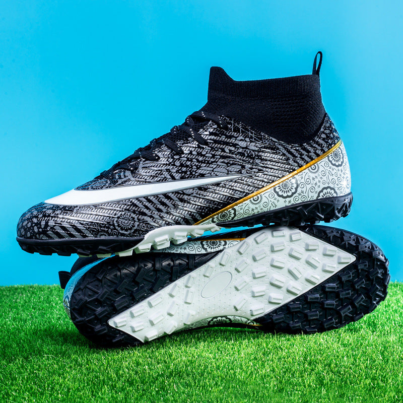 World Cup Same Style Blue and White Porcelain High-top Soccer Shoes for Men and Women, Children and Youth Competition Training Shoes