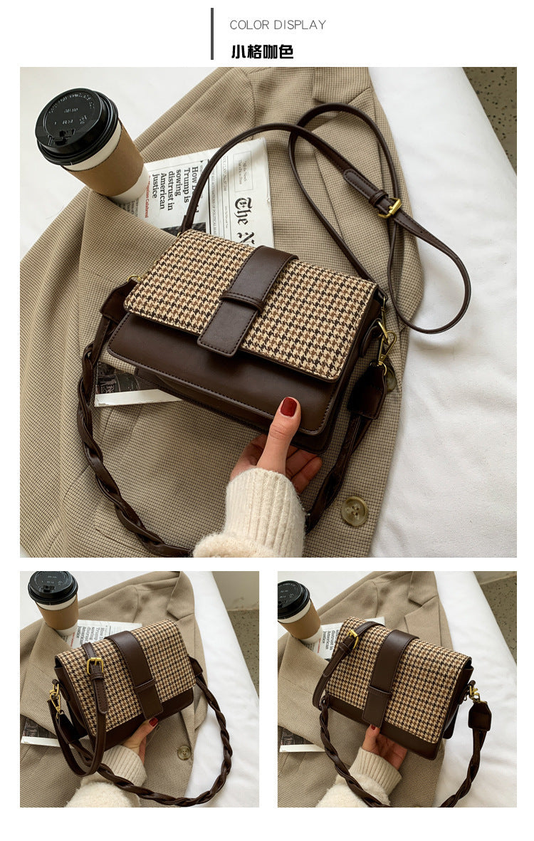 Trolis Houndstooth Bag for Women2024New Trendy Korean Version Niche Versatile Single Shoulder Crossbody Fashion Small Square Bag