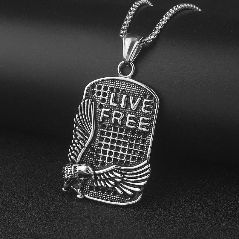 Wholesale Niche Hip-Hop Long Stainless Steel Eagle Square Pendant Sweater Chain Personality Street Style Unisex Titanium Steel Necklace