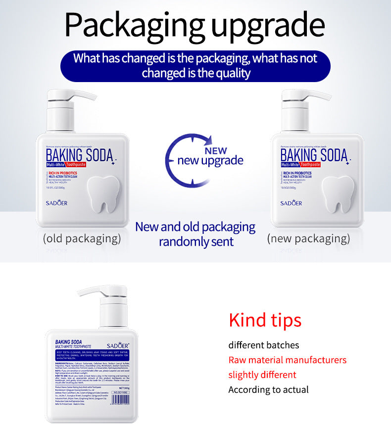 Pump Toothpaste SADOER Baking Soda Probiotics Teeth Cleaning Oral Freshness  Wholesale