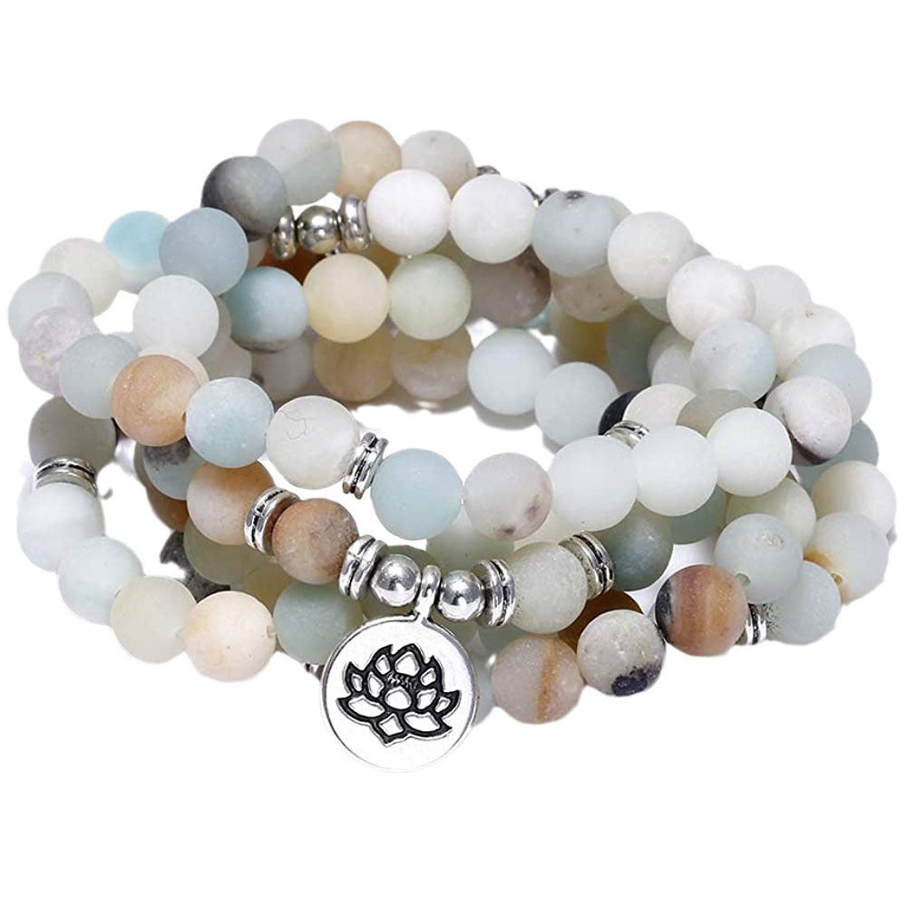 Beaded Bracelet Men's Gift108Buddha Lotus Eye Pendant Tiger Eye Stone Aquamarine Long Bracelet