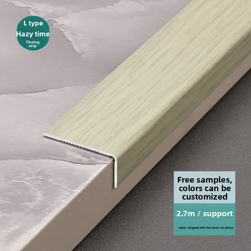 Aluminum alloy wood grain L Edge trim for wooden flooring at right angles7Decorative tile edge trim with embossed pattern for exterior corners