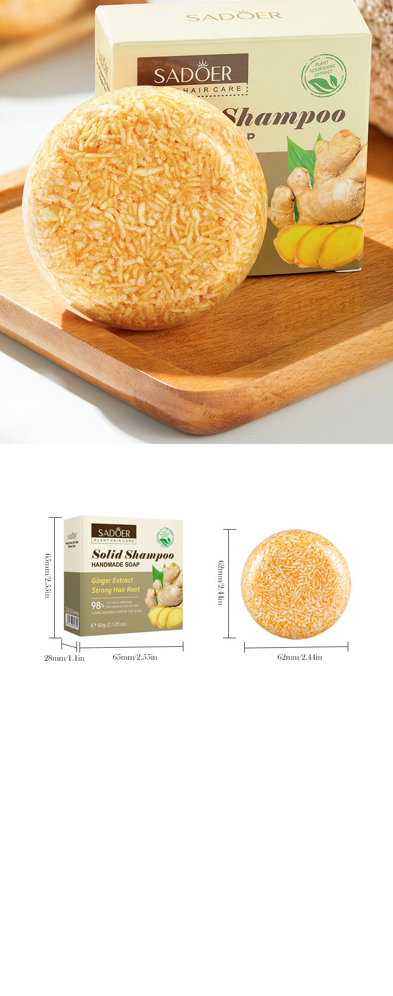 Plant-Based Shampoo Soap60g SADOER Strengthen Hair Roots Deep Clean Hair Soap  Wholesale