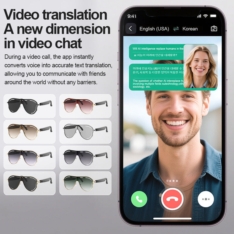 AI Translation Smart Bluetooth Glasses Sunglasses Sports Bluetooth Smart Audio Headphones Glasses Fashion Sunglasses