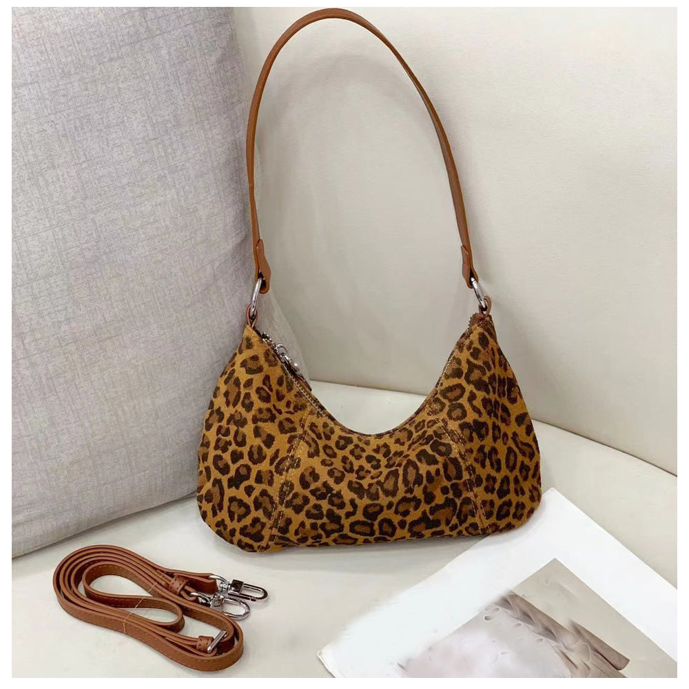 Autumn and winter niche leopard print underarm bag2025New Matte Top Layer Cowhide Single Shoulder Crossbody Bag Handheld Small Bag
