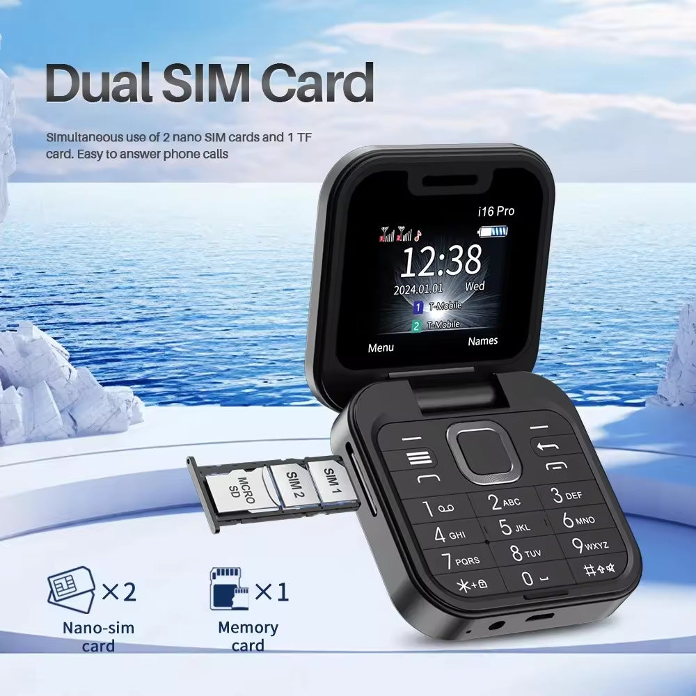 New i16pro Flip mini Mobile Phone F15Button Elderly Phone Dual SIM2G Multi-Language