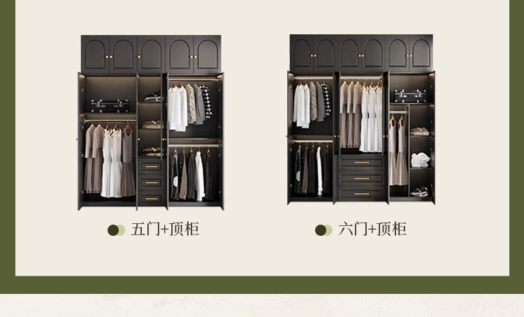 French Retro Style Black Wardrobe Modern Simple Small Apartment Light Luxury Internet Celebrity Closet Storage Cabinet Bedroom Economical Type