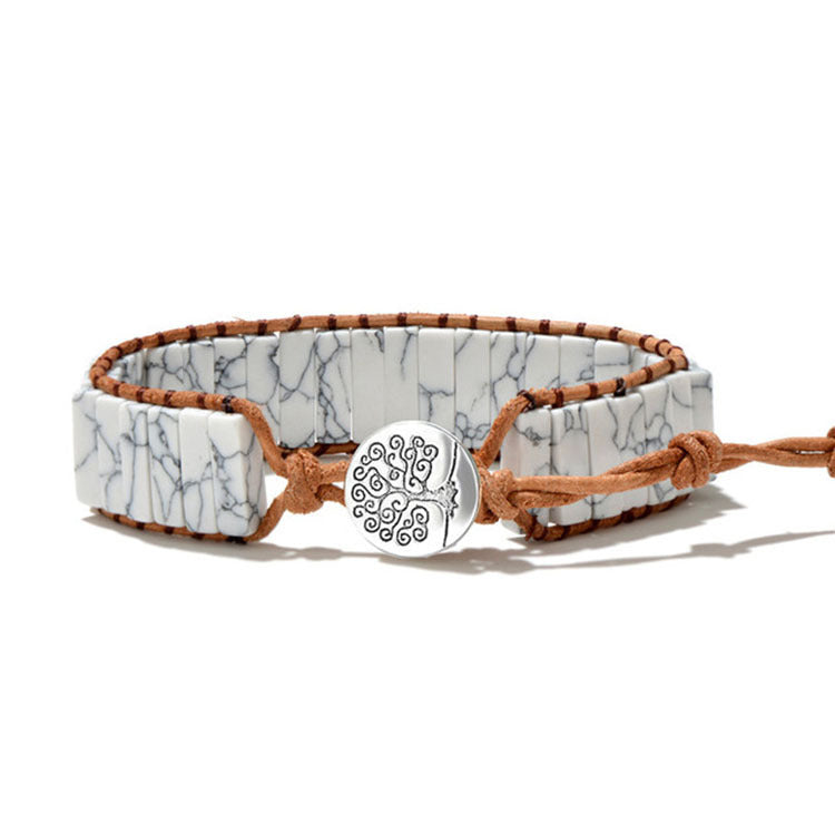 European and American Style Women's Bohemian Bracelet Vintage Emperor Stone Bracelet Handmade Woven Leather Cord Bracelet