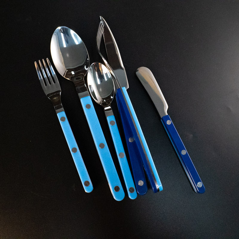 304Mirror Finish Western Tableware Set Color Block Two-Tone Handle Butter Knife Fork Spoon Clip Handle Steak Dessert Spoon Fork
