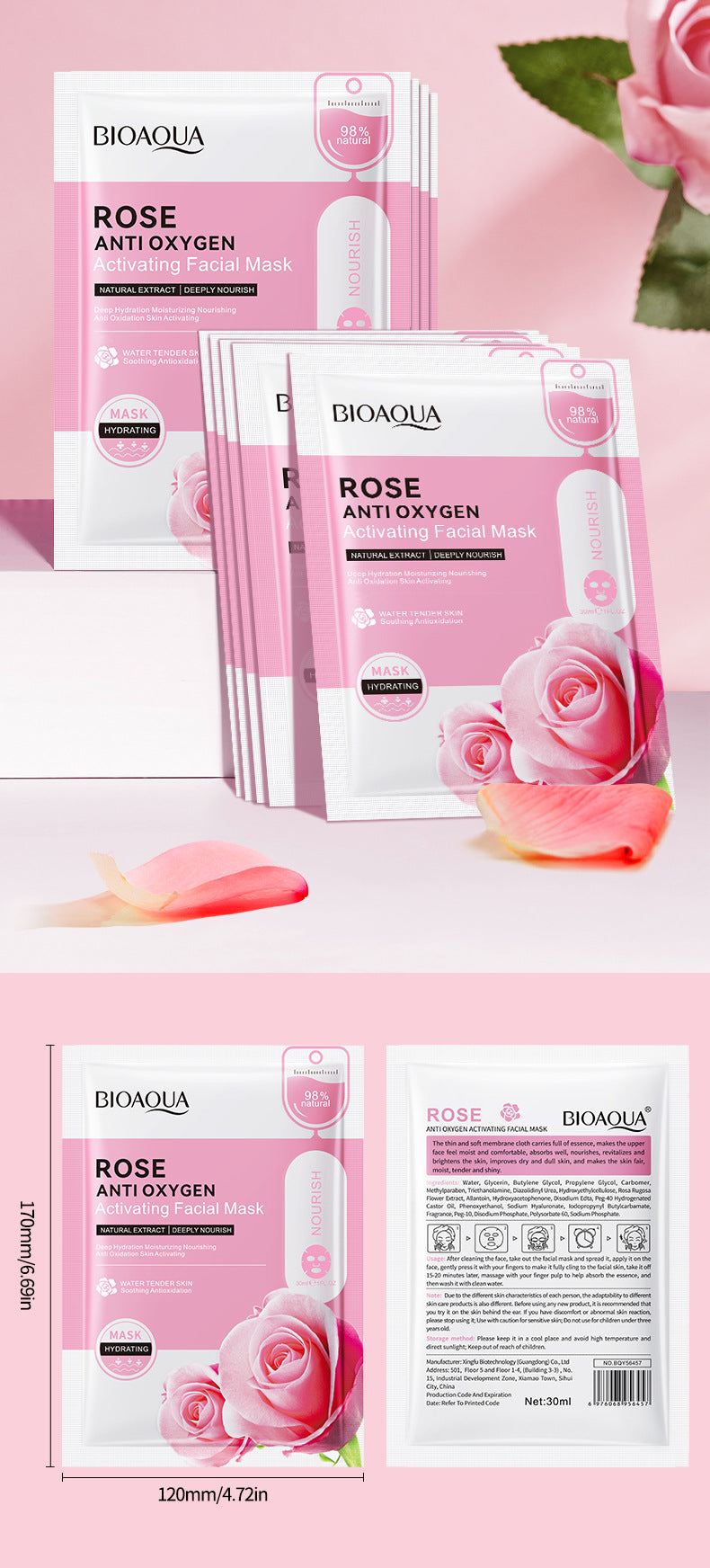 Mask30gBIOAOUA Honey Hydrating Pearl Moisturizing Rose Snail Moisturizing  Foreign Trade Wholesale