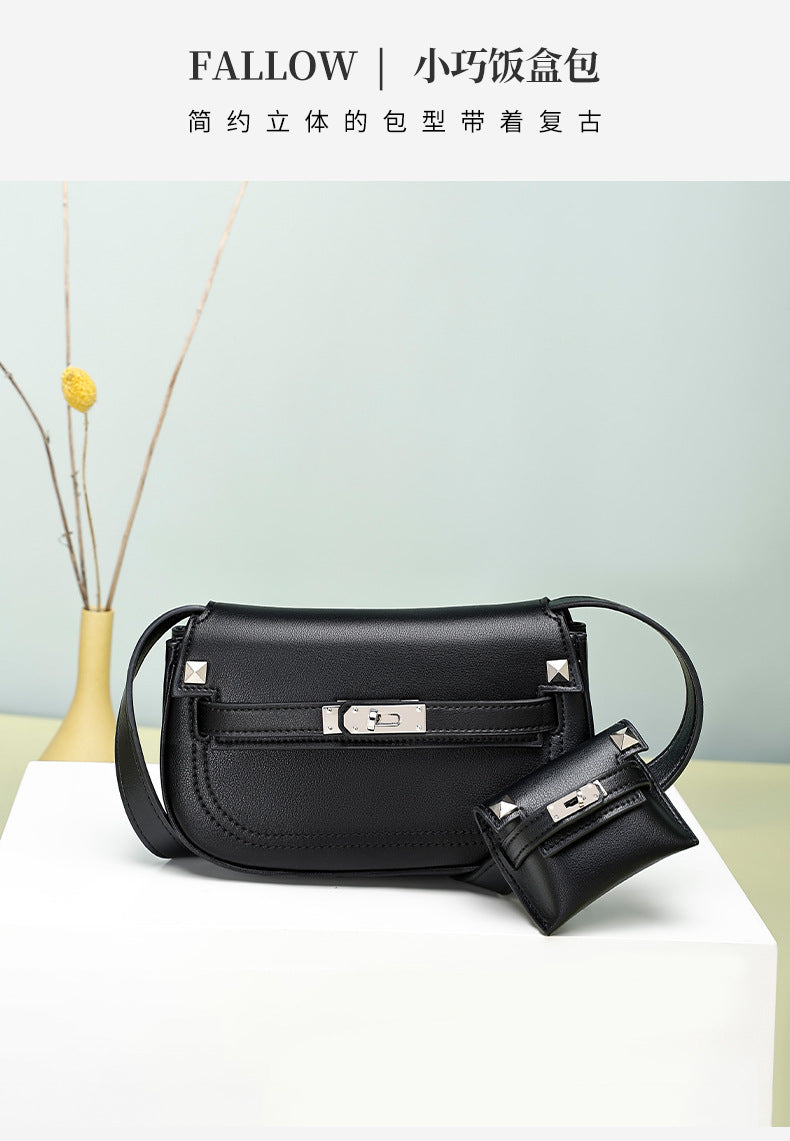 European and American Style Casual Women's Small Crossbody Bag2025New Fashionable Lightweight Single Shoulder Crossbody Bag with Buckle Genuine Leather Kelly Bag