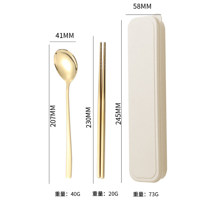 304Stainless Steel Tableware Student Korean Portable Tableware Office Worker Outdoor Spoon Fork Chopsticks Four-piece Set