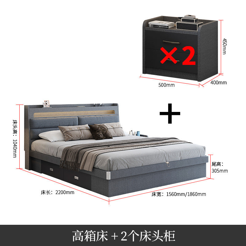 Technology Cloth Bed1.8Small Apartment Bedroom Double Bed Gray High Box Storage Bed with Technology Fabric Wear-Resistant Bed