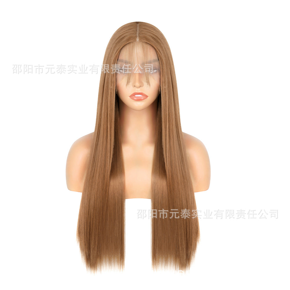 Front Lace DRS88Long Straight Hair13*4Synthetic Hair Wig Cap Half Hand-Woven High-Temperature Fiber wig European and American Style