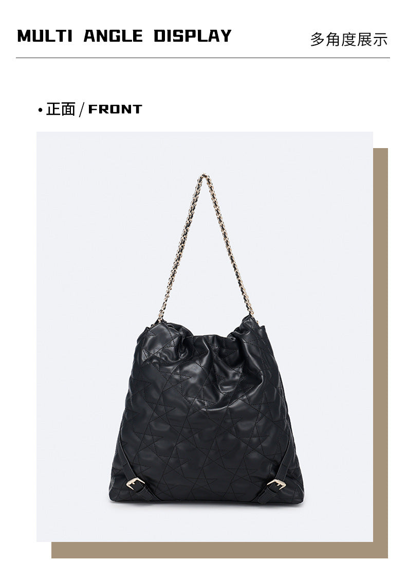Quilted Chain Small Chanel Style Pleated Drawstring Trash Bag New Underarm Bag for Women Large Capacity Commuting Shoulder Bag