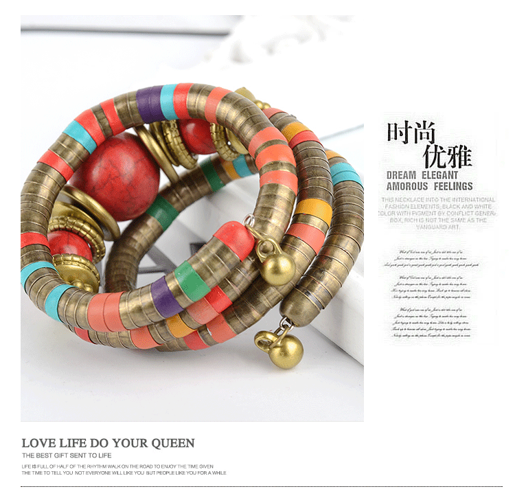Factory Direct Sale Three-Circle Bracelet European and American Style Exaggerated Personality Spacer Vintage Beaded Bohemian Multi-Layer Bracelet