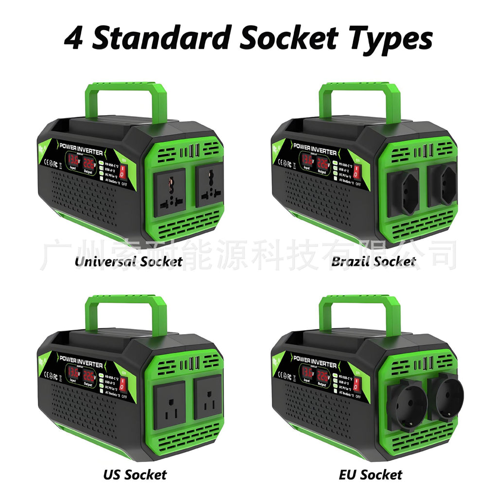 Vehicle Inverter300W/500W12V Turn110V/220V Dual Socket with Digital Display/USB/Type-C