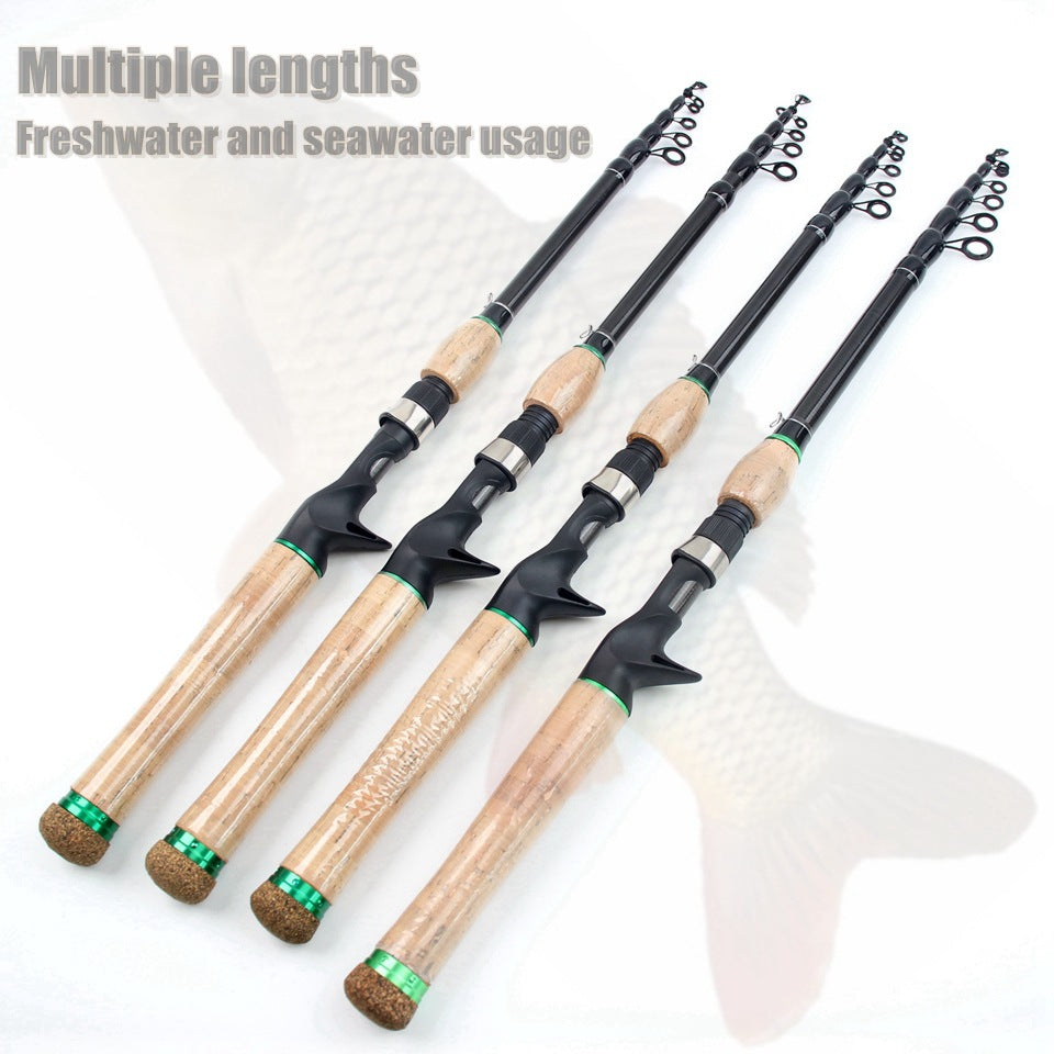 Carbon Fiber Telescopic Lure Rod with Extended Cork Handle, Ultra-Hard European and American Style Popular Bass and Snakehead Fishing Rod