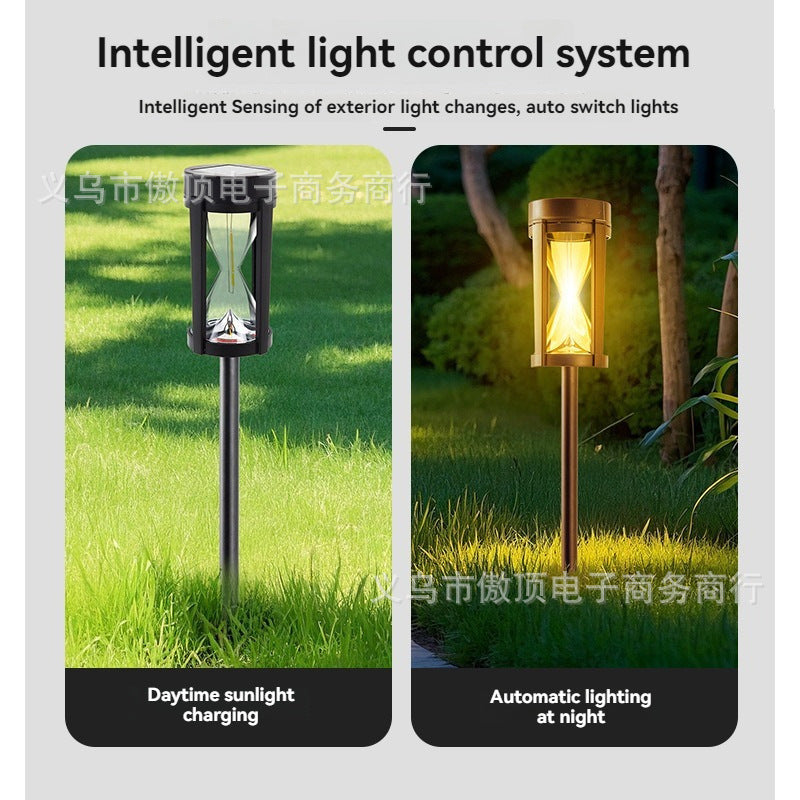 Outdoor Solar Hourglass Lawn Lamp Waterproof Garden Ground Plug Lamp Garden Landscape Lighting Lawn Atmosphere Decorative Lamp