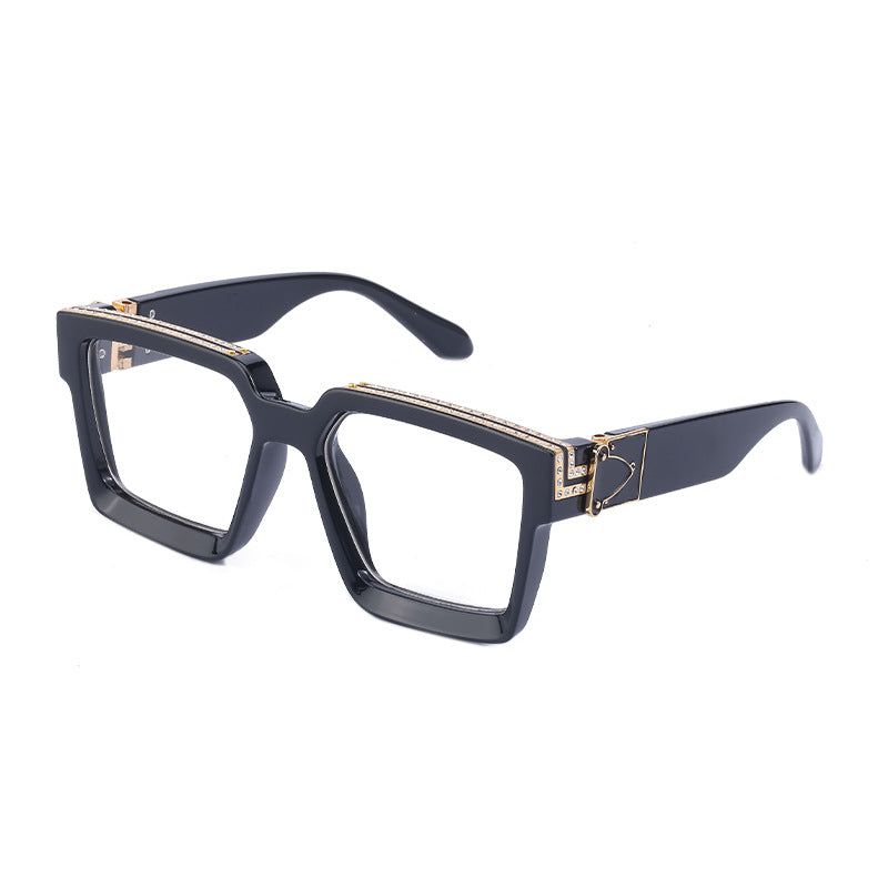 Diamond-Studded Large Square Frame Sunglasses for Women, European and American Style, 0k Influencer Same Style Sunglasses for Men, Trendy and High-End Feel shades