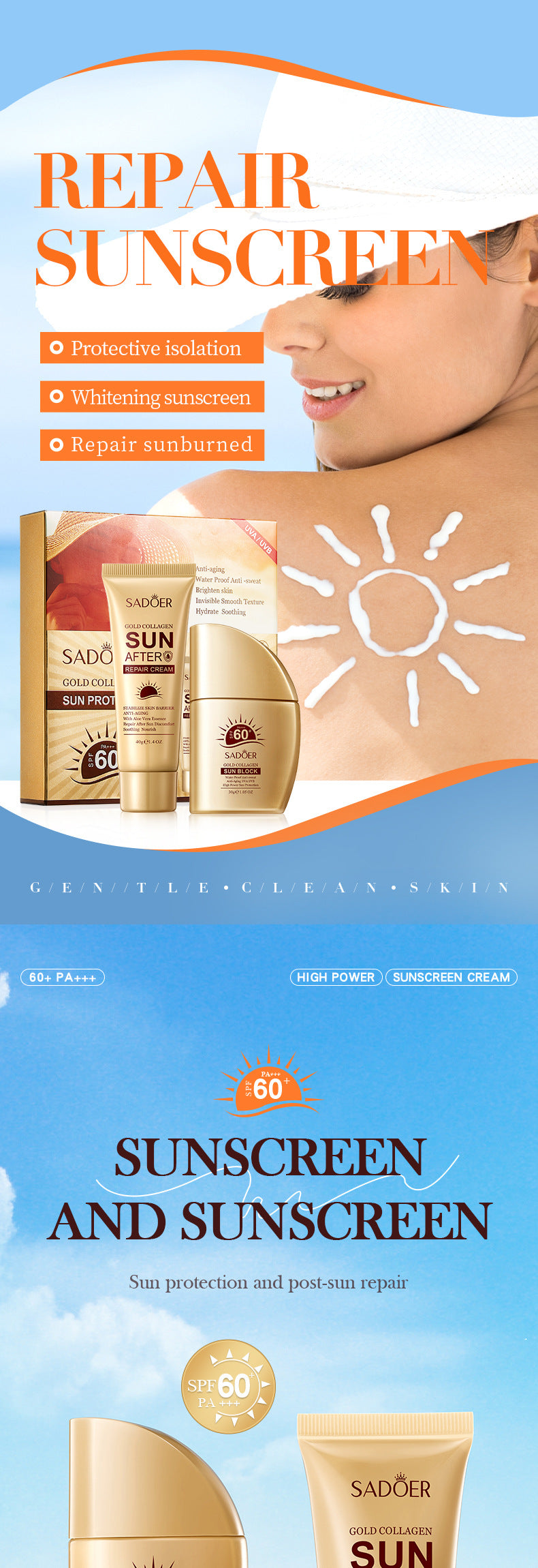 Sunscreen Set SADOER Golden Collagen SPF60+Protective Suit  Wholesale
