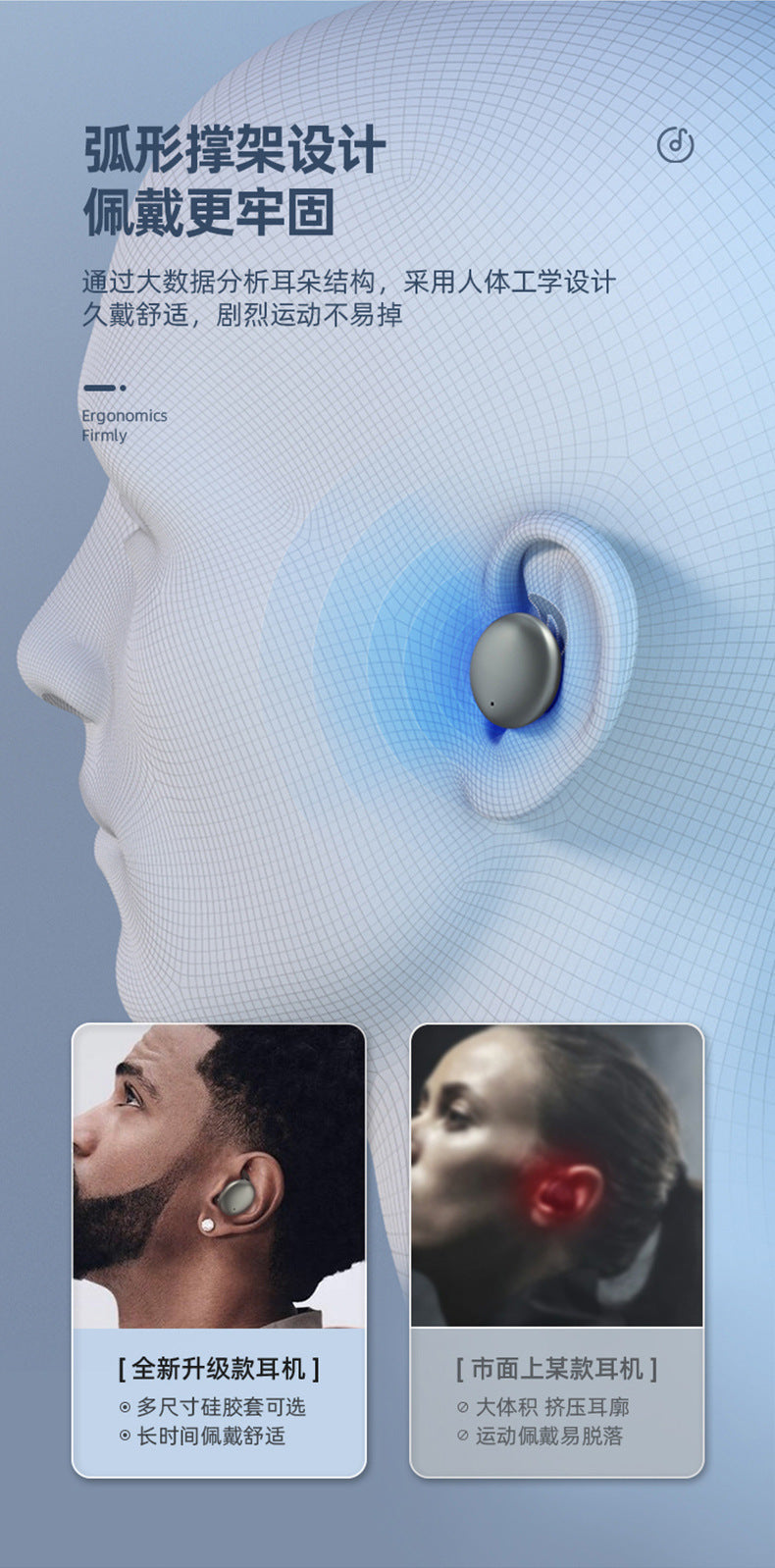 Hot-selling Ear-hook Sports Waterproof Wireless Bluetooth Earphones Ultra-long Battery Life Gaming Headset