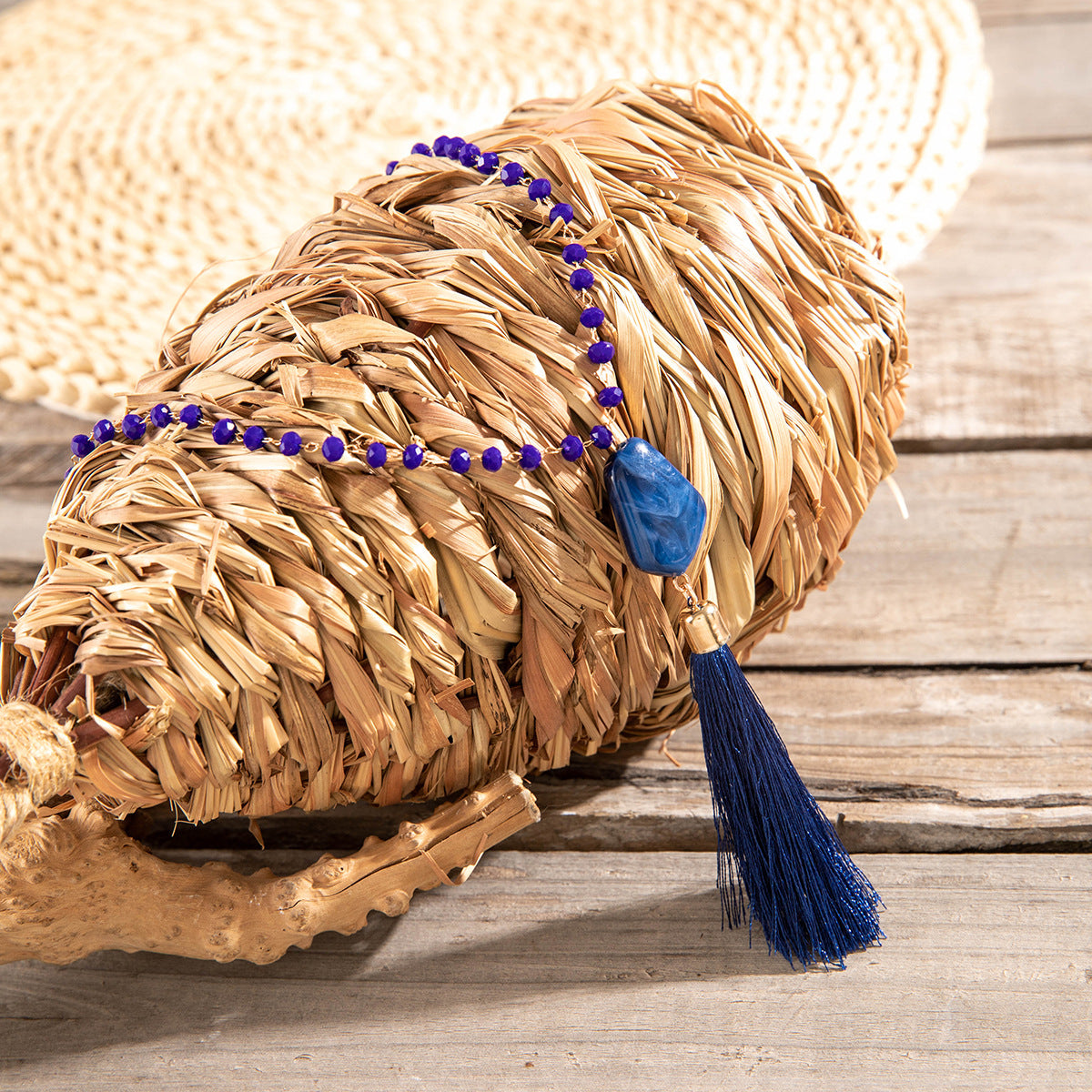 Simple Colorful Beaded Tassel y Chain Necklace Elegant Versatile Diamond-Studded Sweater Chain Jewelry