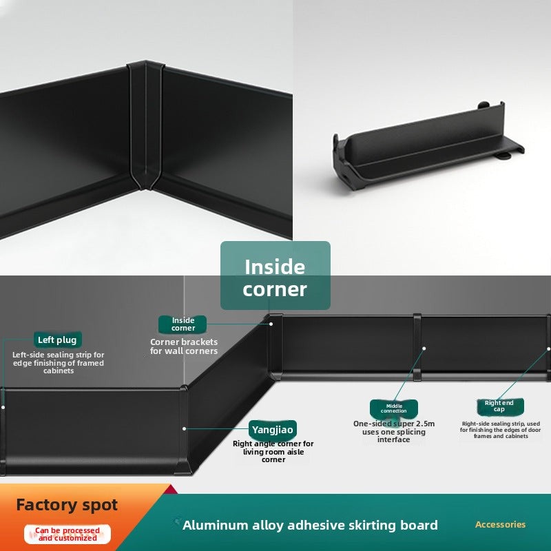 Aluminum alloy baseboard minimalist and ultra-thin4/6/8cm Self-adhesive, no-drill stainless steel metal baseboard wholesale