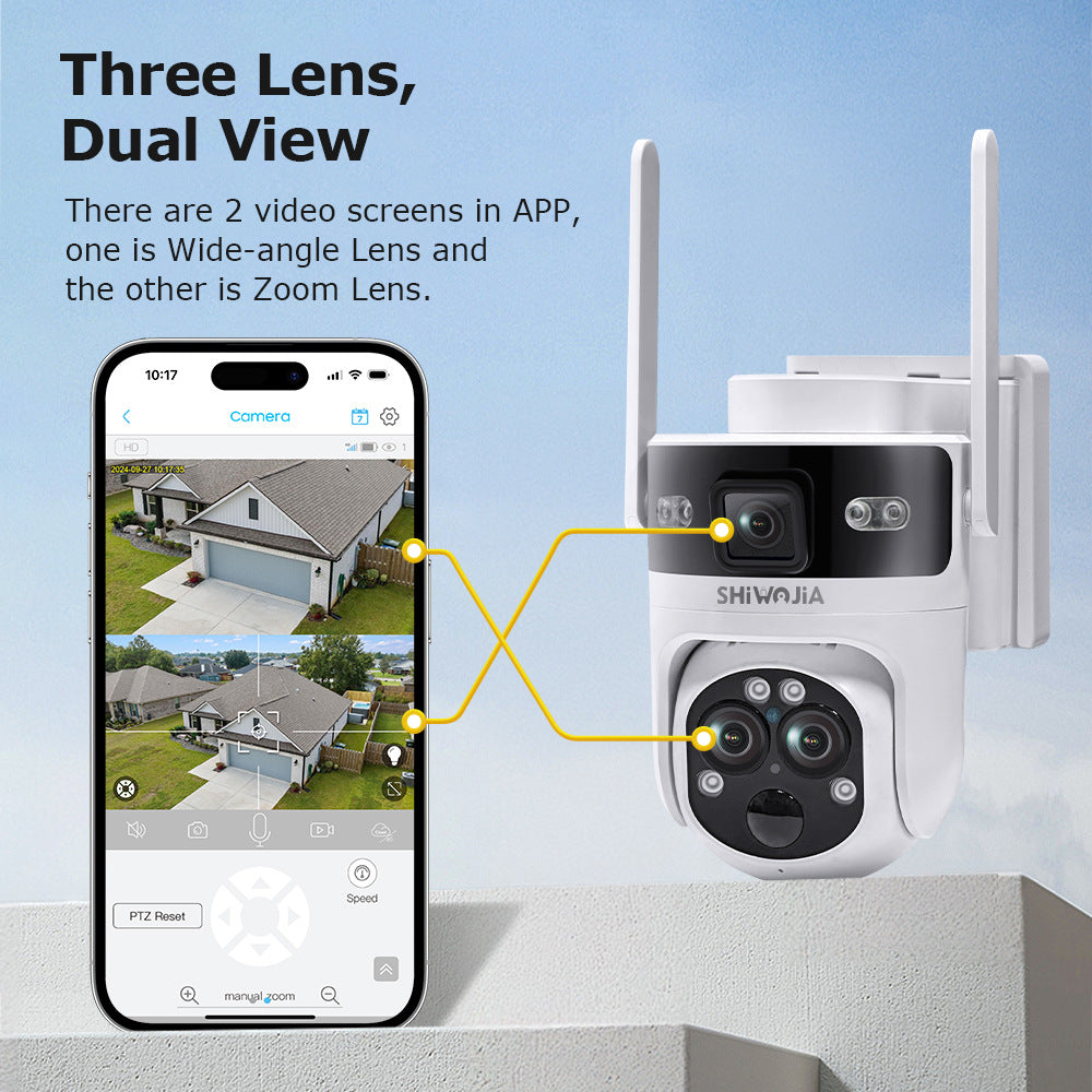 New three-eye waterproof solar camera15Times6MP High Definition Wireless Multi-zone Surveillance Gun Ball Machine