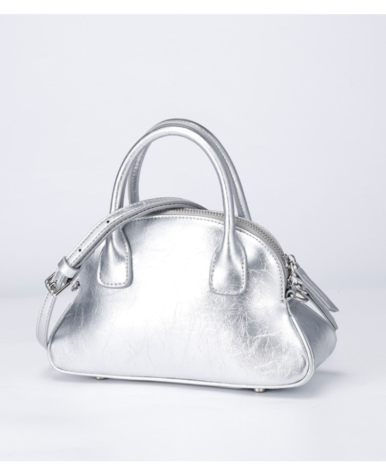 Korean Style Niche Design Spring Summer New Handbag Retro Sweet Oil Wax Leather Fashion Women's Bag Single Shoulder Crossbody Bag
