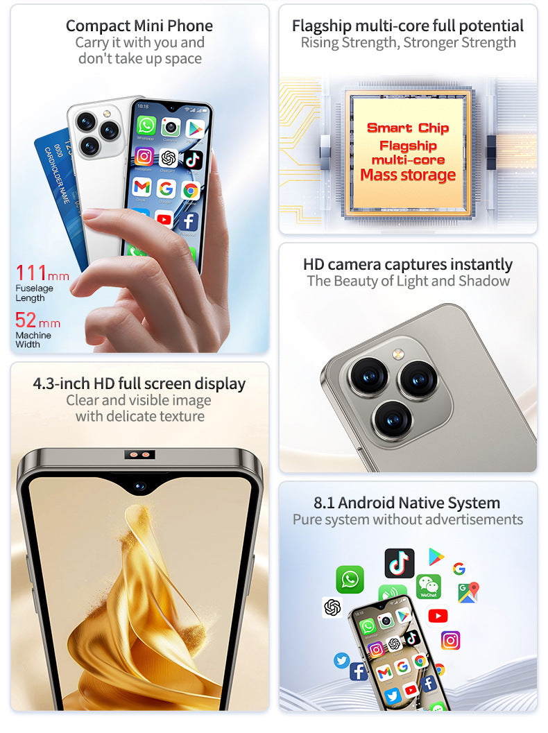 XS18promax All Netcom4G Mini Mobile Phone4.3Inch Water Drop Screen Ultra Small Foreign Language