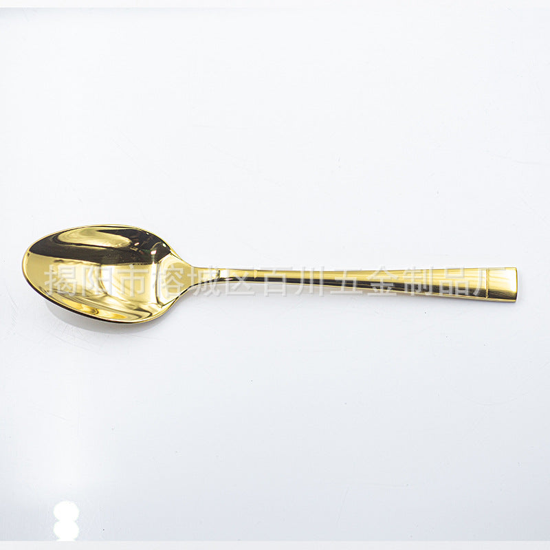 304Stainless Steel Cutlery Set Western Spoon Fork Four-Piece Set Titanium-Plated Square Handle Steak Knife Fork Spoon Gift Set