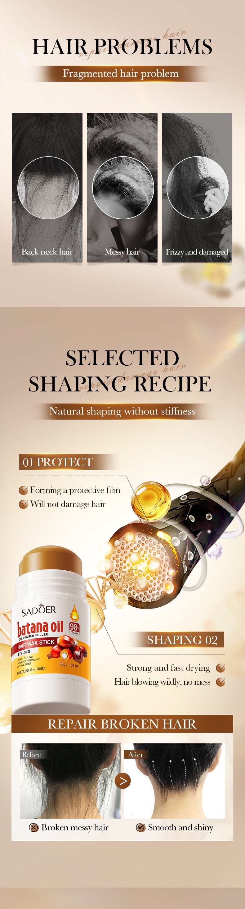 Batahana Hair Wax Stick SADOER Styling Hair Wax Stick Cross-Border Wholesale