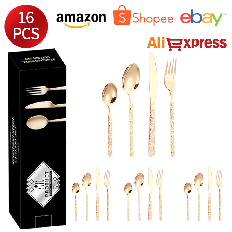 410Stainless Steel Cutlery Set Stone Pattern Knife Fork Spoon24Western-style dining set6Steak Knife and Fork for One Person