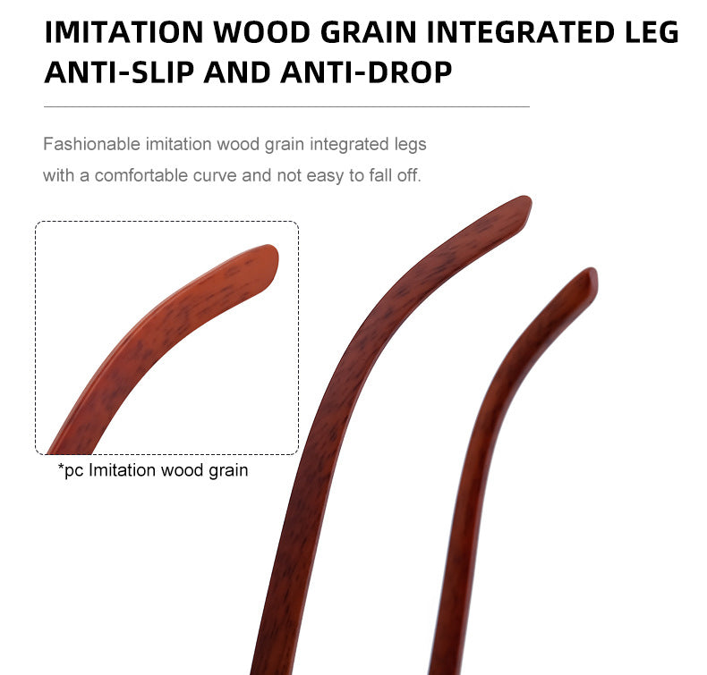 【Customization】Diamond Cut Rimless Glasses for Men, European and American Retro Style, Imitation Wood Grain Temple Sunglasses, Sun Protection Sunglasses