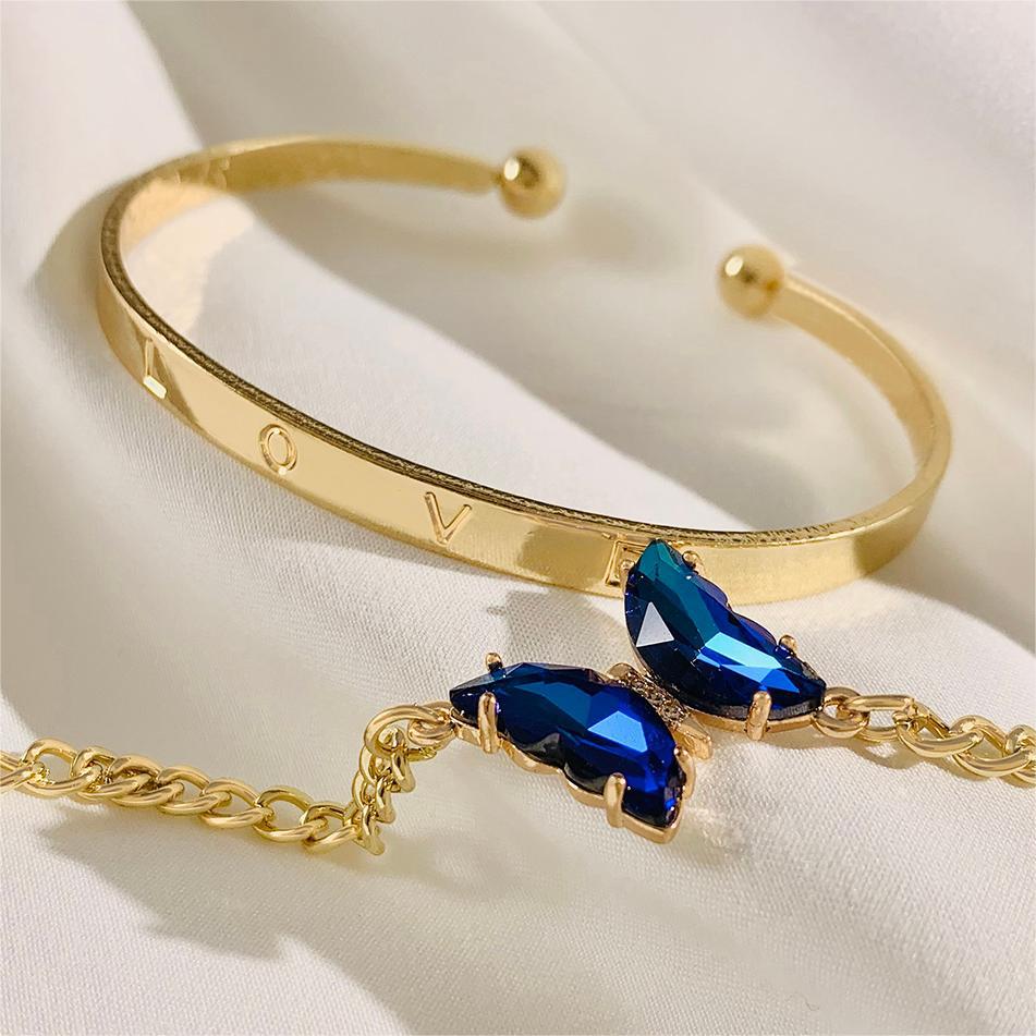 European and American Jewelry High-End Imitation Crystal Butterfly Bracelet Set Fashion Inlaid Diamond Heart Bracelet Wholesale