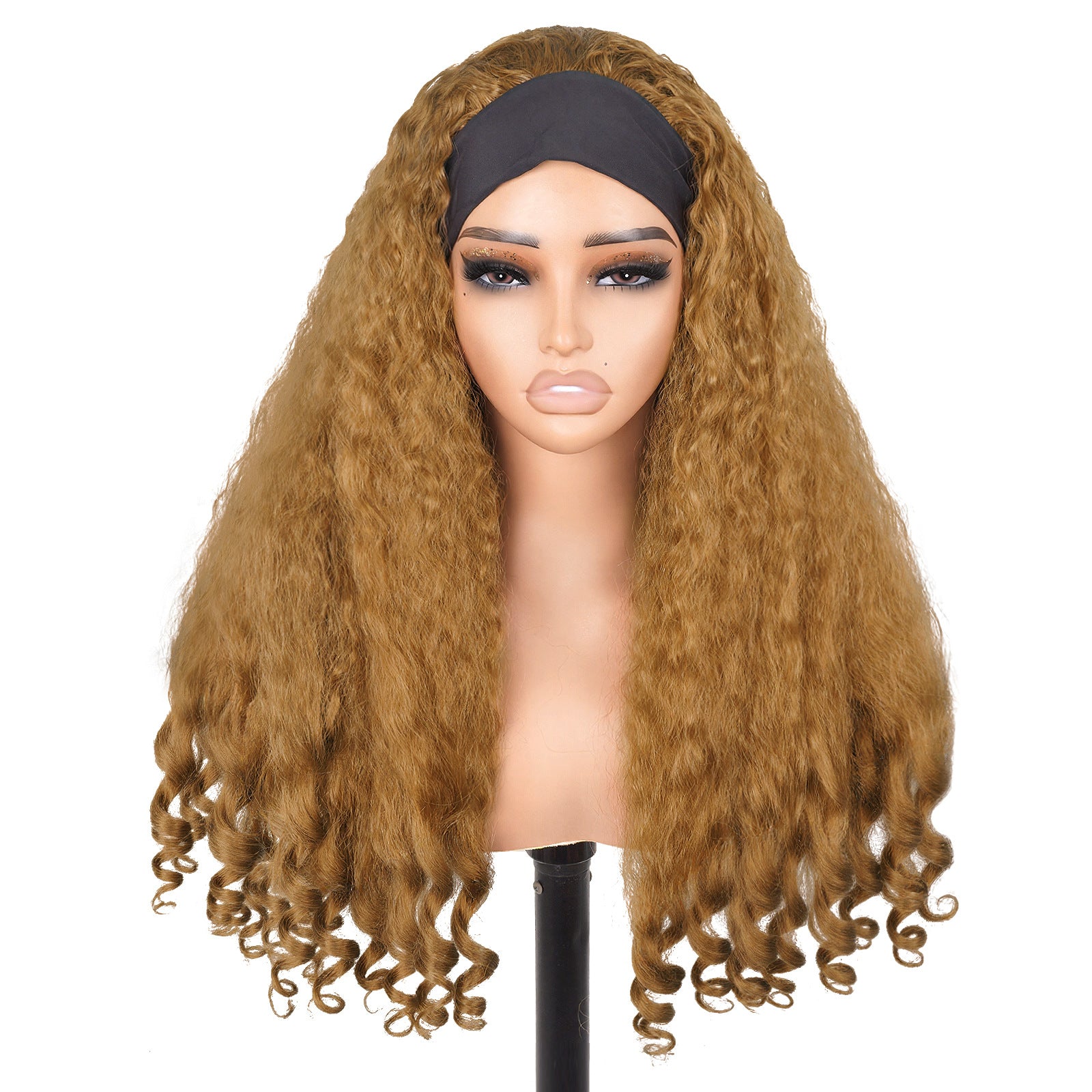 YAKI Straight Hair with Curly Ends Synthetic Wig V High-Temperature Fiber Wig with Hollow Top