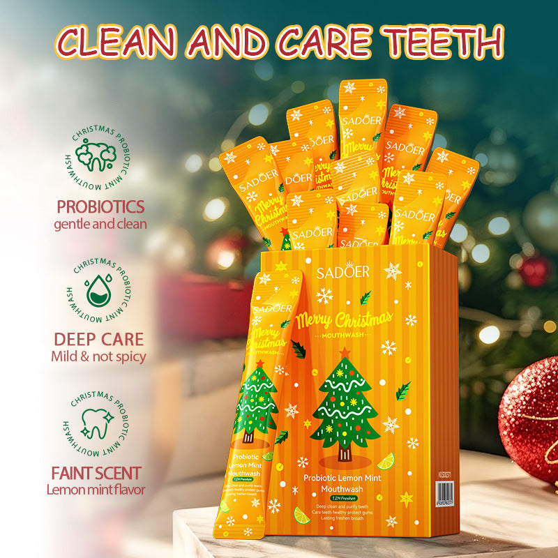 Christmas Probiotic Mouthwash SADOER Green Lemon Mint Oral Cleanser  Wholesale