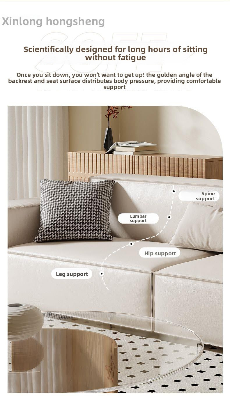 Minimalist Cream Style Tofu Block Sofa Living Room Simple Modern Straight Sofa Internet Celebrity Cat Scratching Leather Sofa