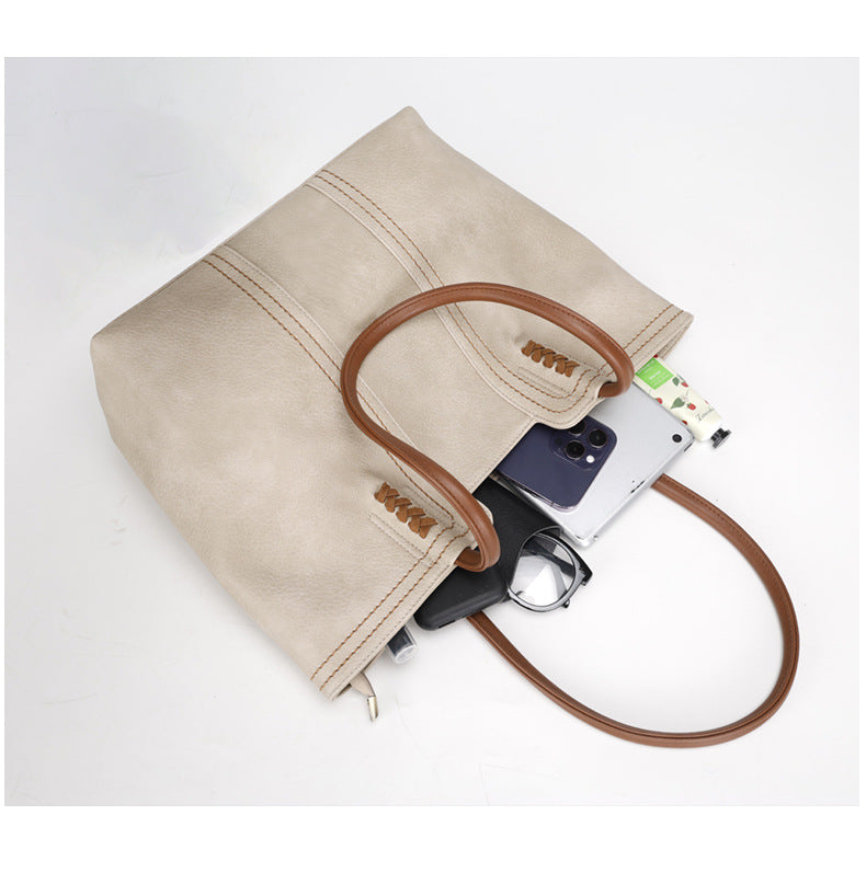 Korean Style2024New Fashionable and Elegant Simple Tote Bag Retro Large Capacity Mother-Daughter Bag for Women Shoulder Handbag Commuting